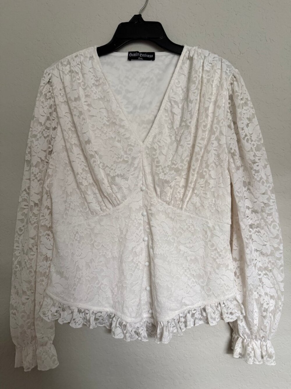 Scarlet Darkness White Floral Lace Ruffle Blouse 2XL Coquette Cottage Angelcore